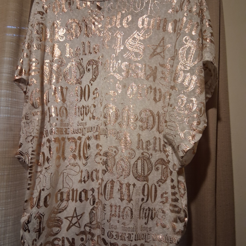 Gold and White Graphic Print Top